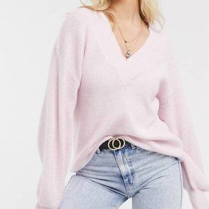 ASOS Pink Oversized V-Neck Knit Sweater